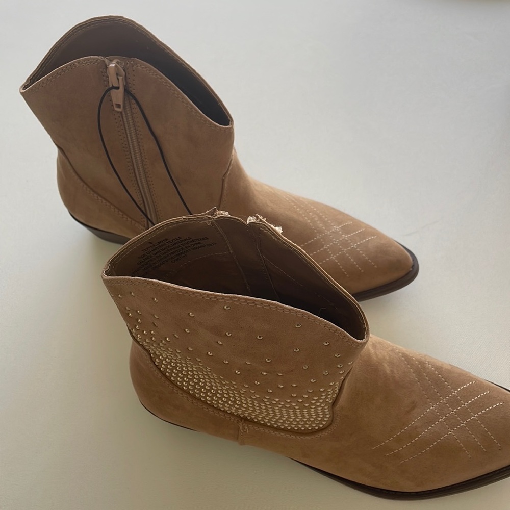 Faux Suede Studded Ankle Cowboy Boot